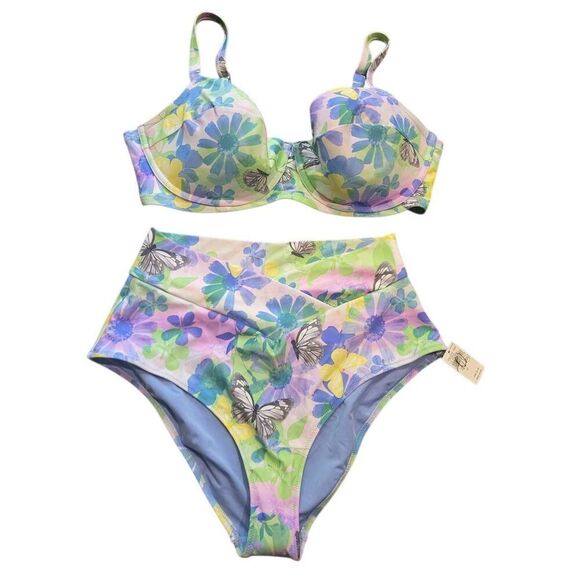 NWT Aerie Bikini Set Women's Large 38DD Underwire Top Crossover High Waist - Picture 1 of 6